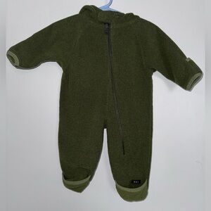 REI Snow Suit Bunting Fleece Zip Hooded Size 6 Months Olive Green